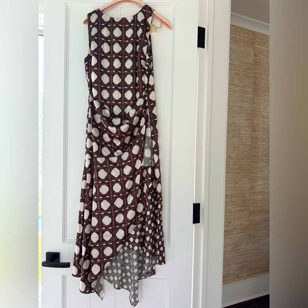 Misa Los Angeles Brown and White Geometric Patterned Dress